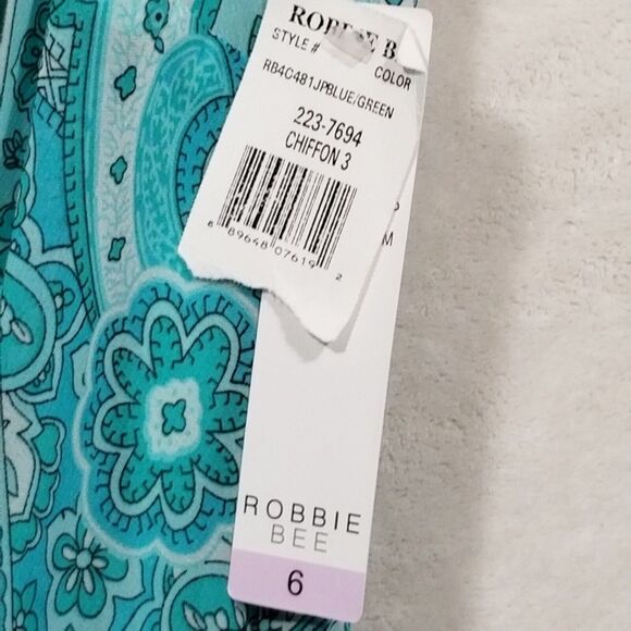 Robbie Bee 6 Turquoise Paisley Ruffle Layered Sleeveless Belted Midi Dress NEW - Picture 5 of 9